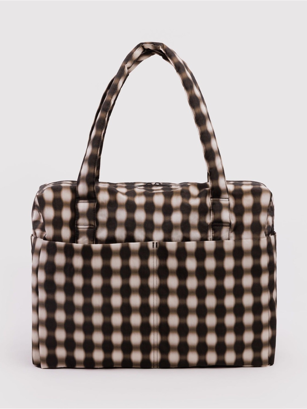 NWT BAGGU Cloud Carry-On Blurred Gingham Brown Travel Weekender Bag
